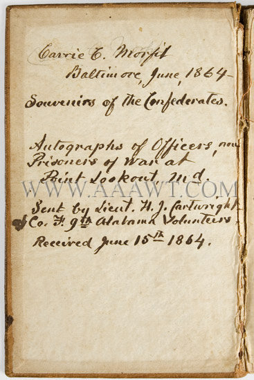 Civil War, Prisoner Of War Autograph Book, Point Lookout Prison, Maryland  